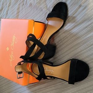Arturo Chiang black suede block heel sandals